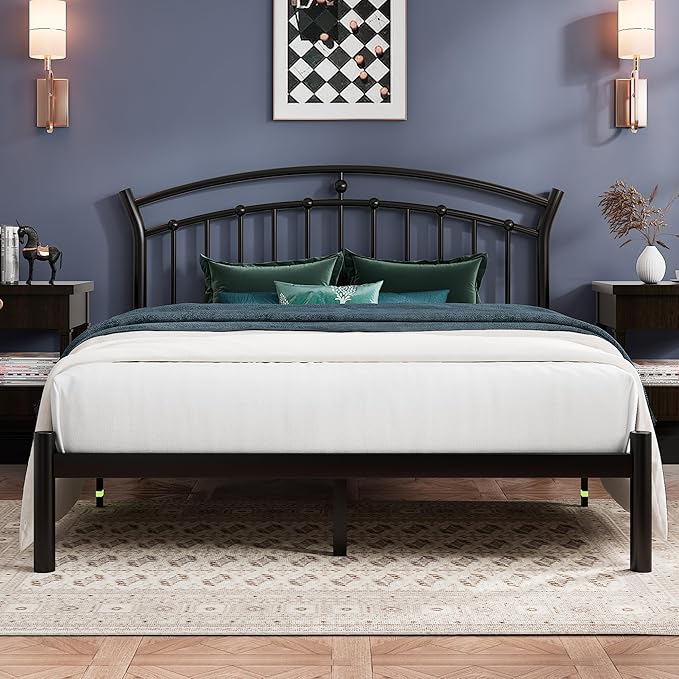 Einhomn Full Size Bed Frame, Classic Black Full Metal Bed Frame with 12' Under-Bed Storage, Heavy Duty Steel Slat Support, No Box Spring Needed, Noise-Free, Easy Assembly
