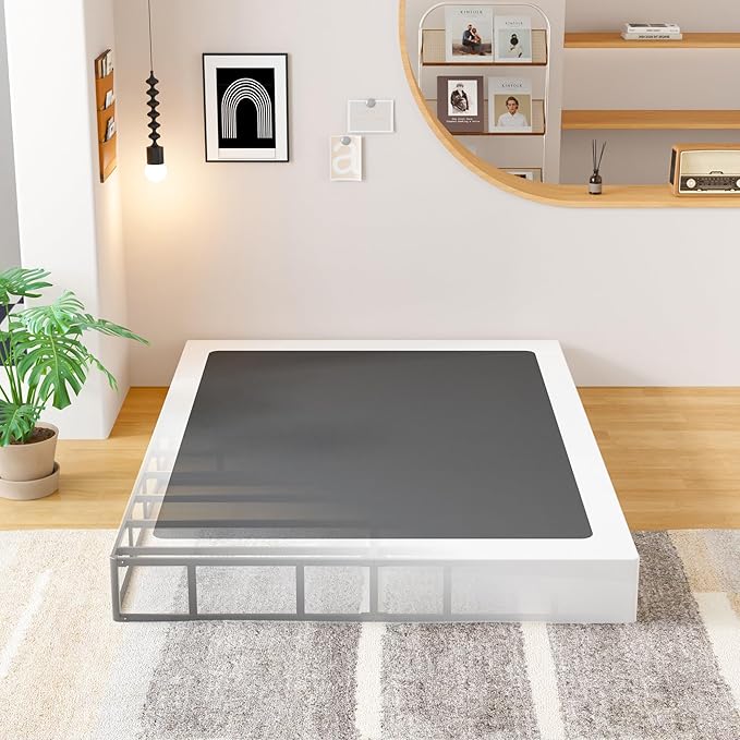 EMODA 8 Inch Queen Box Spring Bed Base, 3000 LBS Heavy Duty Metal Mattress Foundation with Fabric Cover, Easy Assembly