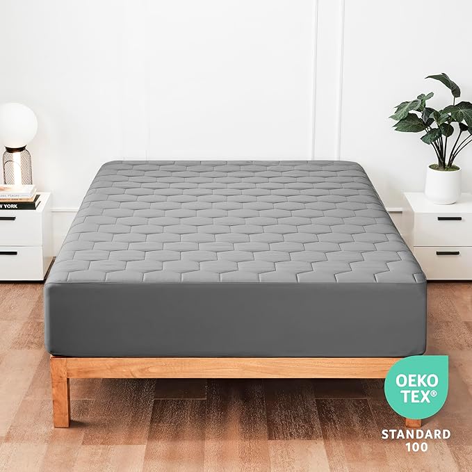 Hearth & Harbor 2 Pack Twin XL Size Quilted Fitted Mattress Pad Cover, 100% Waterproof Mattress Protectors, College Dorm Room Essentials, Deep Pocket Fitted Mattress Cover 8" - 21", Gray