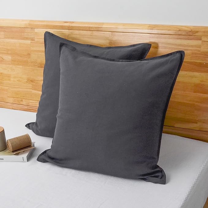 CHUFFED Linen Pillow Covers 2 Pack 100% Linen Pillow Cases, Breathable and Cooling Washed Pillow Shams with Zipper Closure for Bedding, 26x26 Inches,Dark Grey