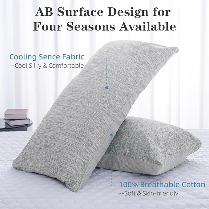 CHOSHOME Body Pillow Cover, Cooling Pillow Cases Zipper Long Pillow Case for Hot Sleepers Q-Max > 0.45, Soft, Breathable, Skin-Friendly, 2 Pack (20"x54", Grey)