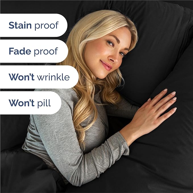 Split King Size 5 Piece Sheet Set - Comfy Breathable & Cooling Sheets - Hotel Luxury Bed Sheets for Women & Men - Deep Pockets, Easy-Fit, Soft and Wrinkle Free Sheets - Black Oeko-Tex Bed Sheet Set