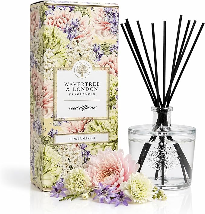 Wavertree & London Natural Flower Market Scented Reed Diffusers Set - Long Lasting Aromatherapy Air Freshener Diffuser with Sticks for Home & Office | 250ml Scented Diffuser with 6 Months Scent Life