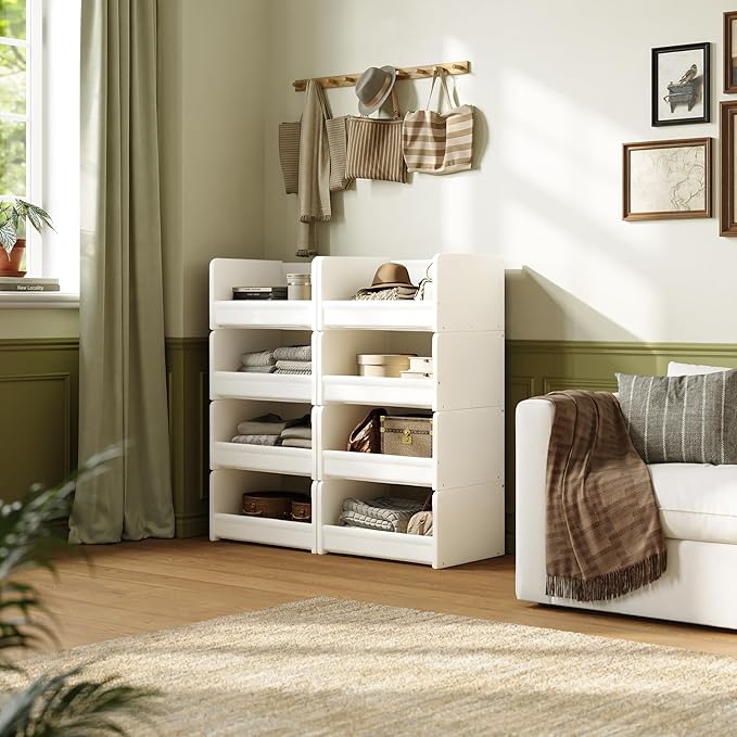 FOUCSSOMEI 4-Tier Stackable Closet Organizers and Storage, Closet Shelves – Heavy-Duty Stackable Closet Darwers Wood & Metal, Easy Assembly, Space-Saving,White, Patent Design