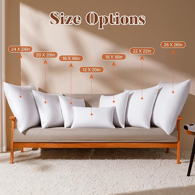DOWNSTORIA 16x16 Feather Down Pillow Inserts Set of 2, Decorative Pillows with 100% Coton Cover, Throw Pillow for Bed, Couch and Sofa.