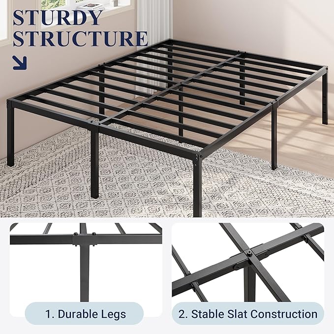 Allewie Queen Bed Frame, 18 Inch Metal Platform Beds with Storage Space, No Box Spring Needed and Easy Assembly, Black