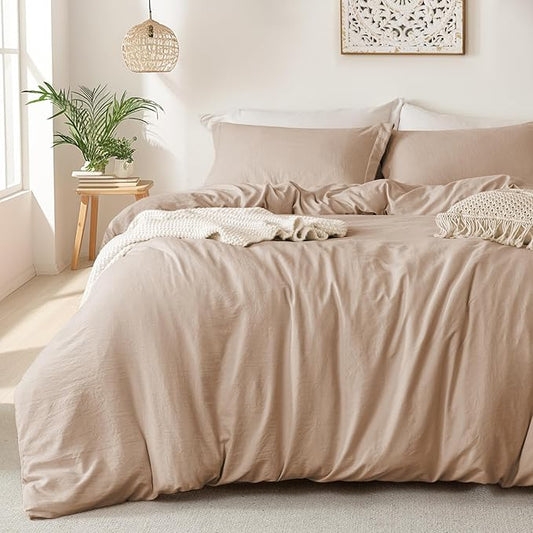 MILDLY Super Soft Duvet Cover - 100% Microfiber Polyester Rugby Tan Comforter Cover Set 3 Pieces with Zipper Closure & Corner Ties (No Comforter)