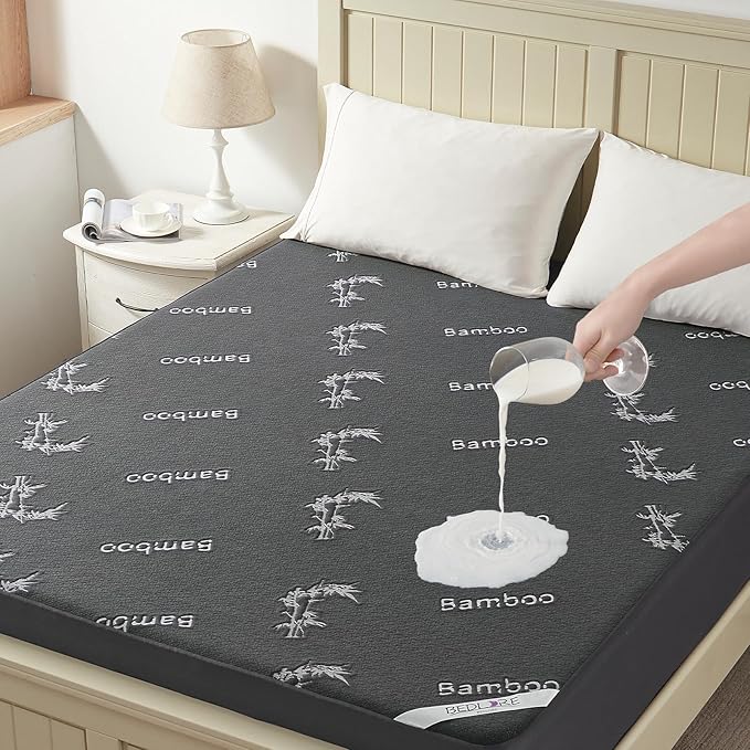 BEDLORE King Size Waterproof Mattress Protector Viscose Derived from Bamboo, Soft Mattress Cover Fitted with Deep Pocket 6"-18", Breathable Noiseless Mattress Pad, Machine Washable(Gray)