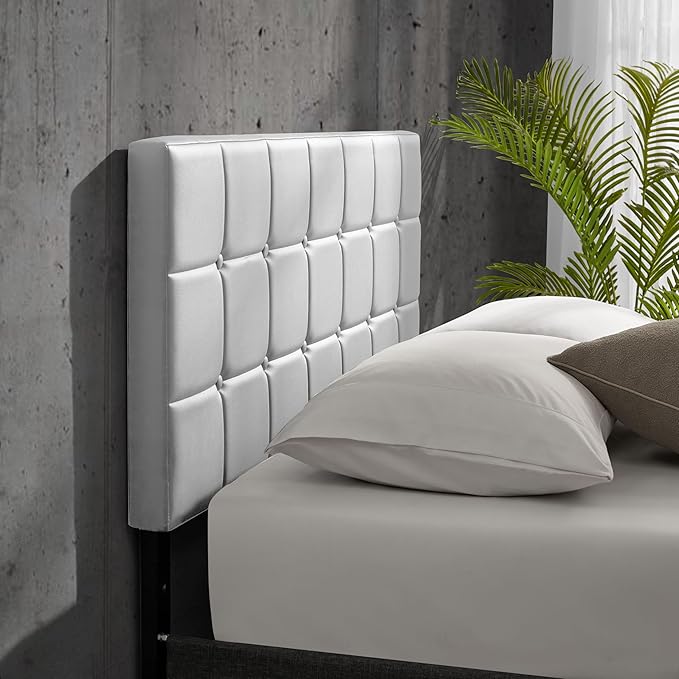 Hearth & Harbor Bed Headboard Queen Size, Button Tufted Queen Headboard Only, Upholstered Headboards Wall Mounted, Adjustable Height 34”-42”, Modern Headboard, White