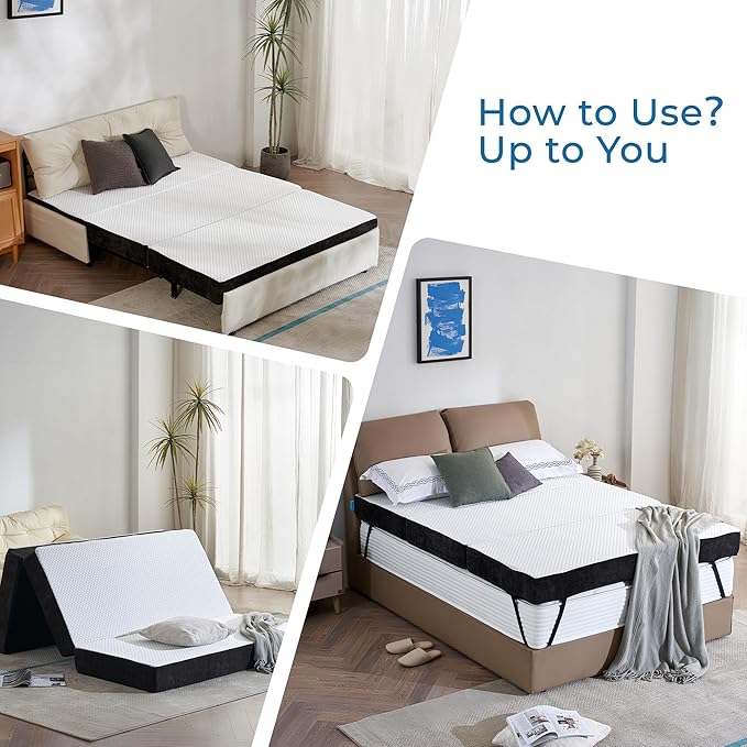 Odorless Foldable Mattress Queen Size 80" x 60" x 6", 6 Inch Folding Foam Mattress with Storage Bag, Fiberglass Free Trifold Memory Foam Mattress for RV, Guest Bed