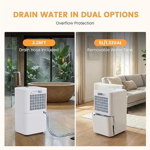 30Pints Dehumidifier with Drain Hose, 2,000 Sq.Ft Dehumidifier for Basement, 2L/0.53 Gallon Tank, Energy Star Cert. 38dB, Humidity Display Ring, Humidity Remover for Home, Bedroom & Bathroom