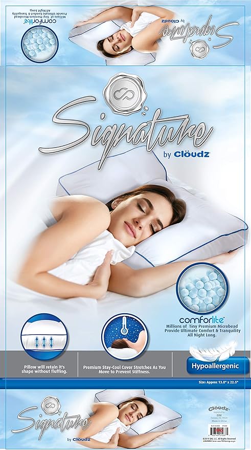 Cloudz Signature Premium Hypoallergenic Stay Cool Ultra Soft Microbead Bed Pillow - White