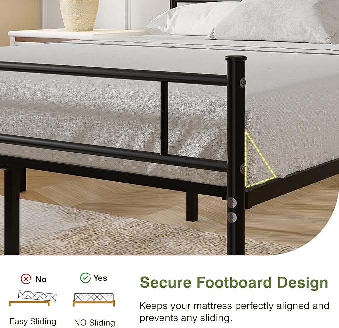 VECELO Metal Platform Bed Frame with Headboard & Footboard, Steel Slats Mattress Foundation, No Box Spring Needed, Full Size, 78" L x 55" W x 35" H, Matte Black