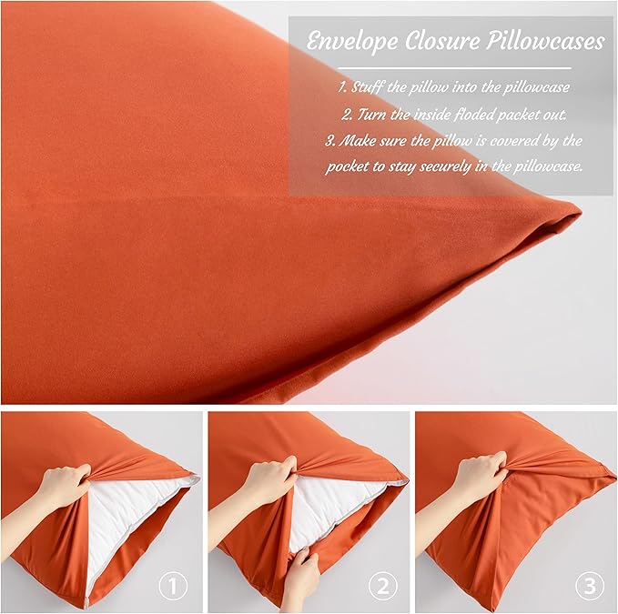 NTBAY Queen Pillow Cases Set of 2, 2 Pack Brushed Microfiber 20x30 Pillow Cases, Soft, Wrinkle, Fade, Stain Resistant Brunt Orange Pillow Cases with Envelope Closure, 20x30 Inches, Brunt Orange