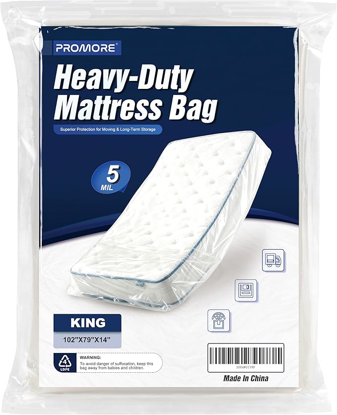 King Size Mattress Bag for Moving and Storage - 5 Mil Heavy Duty, Plastic Waterproof Mattress Cover, Reusable, Tearproof