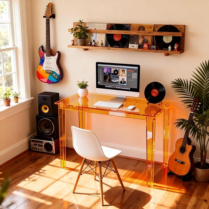 Acrylic Desk, Clear Modern Writing Table for Home Office (Orange, Nomal)