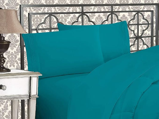 Elegant Comfort 1500 Premier Wrinkle & Fade Resistant Hotel Quality Ultra Soft Luxurious 4-Piece Bed Sheet Set with Deep Pockets, California King Turquoise