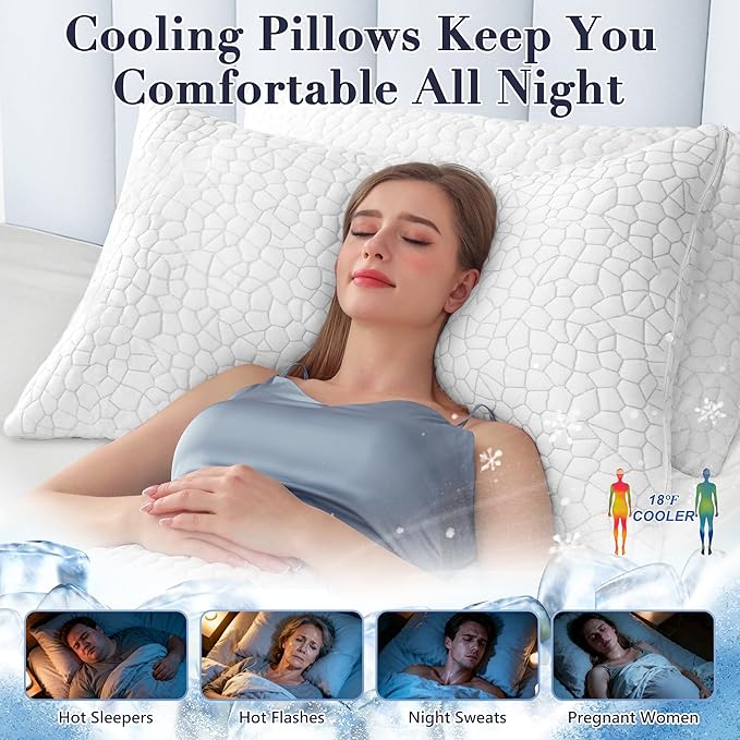 Yettbea Adjustable Shredded Memory Foam Pillows King Size Set of 2, Luxury Bamboo Cooling Pillow w/Washable Zippered Cover, Soft or Firm Support Bed Pillow for Side, Back, Stomach Sleeper