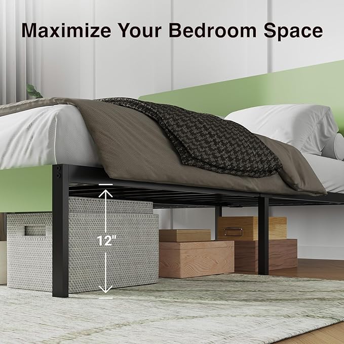 Novilla Twin Bed Frame with Modern Wooden Headboard, Easy Assembly & Noise-Free, Under-Bed Storage, Sturdy Metal Platform for Bedroom & Guest Room, No Box Spring Needed