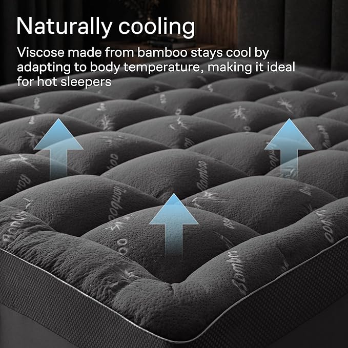 Dual-Layer 4 Inch Full Size Mattress Topper - 2” Memory Foam + 2” Viscose Made from Bamboo Mattress Pad - Double the Comfort & Back Support - Removable & Machine-Washable Cover, Dark Gray