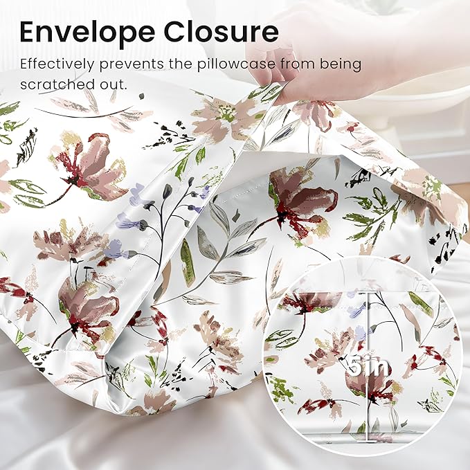 EXQ Home Satin Pillowcase for Hair and Skin Queen - Printed Blush Vine Silk Pillow Cases 2 Pack 20x30 inches - Satin Pillow Cases Set of 2 with Envelope Closure, Gifts for Women Men