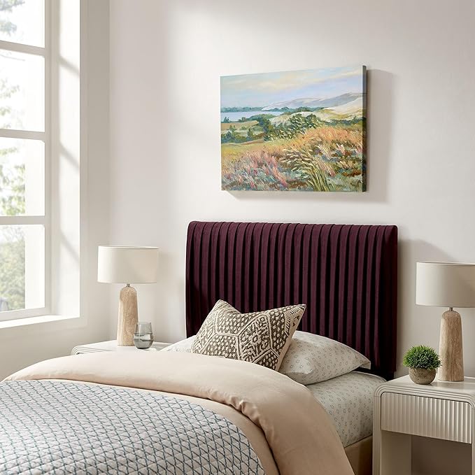 Modway Eloise Twin Velvet Headboard with Ruched Details in Mulberry - Modern Bed Headboard Only with Stain-Resistant Performance Upholstery, Height-Adjustable Mount