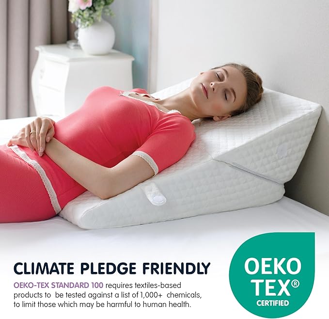 Wedge Pillow for Sleep Apnea, 12 Inch Adjustable Height Bed Wedge Pillow for Headboard, Gerd, Acid Reflux Relief, Snoring, and Post Surgery Recovery. Bed Pillow for Sitting Up in Bed
