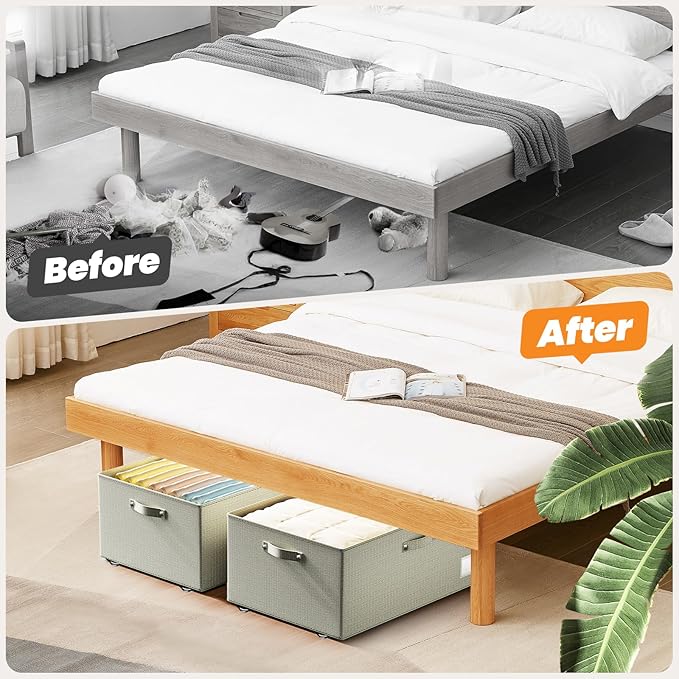 Dayacoco Under Bed Storage With Wheels,10 Inches Under Bed Storage Containers,65L Large Capacity,No Assembly Required Rolling Under Bed Storage for Clothes,Blankets,Shoes,Beige