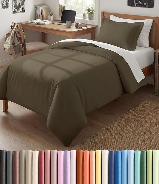 Duvet Cover Twin/Twin XL Size Set - Extra Soft Twin/Twin XL Duvet Cover 68" x 90" with 1 Pillow Sham - Hotel Luxury, Easy Care, Fade Free w/ Zipper Closures & Ties - Comfy, Cozy & Breathable (Khaki)
