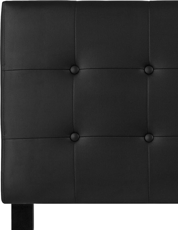 Flash Furniture Lennox Adjustable Height Button Tufted and Box Stitch Upholstered Twin Size Headboard in Black Vinyl