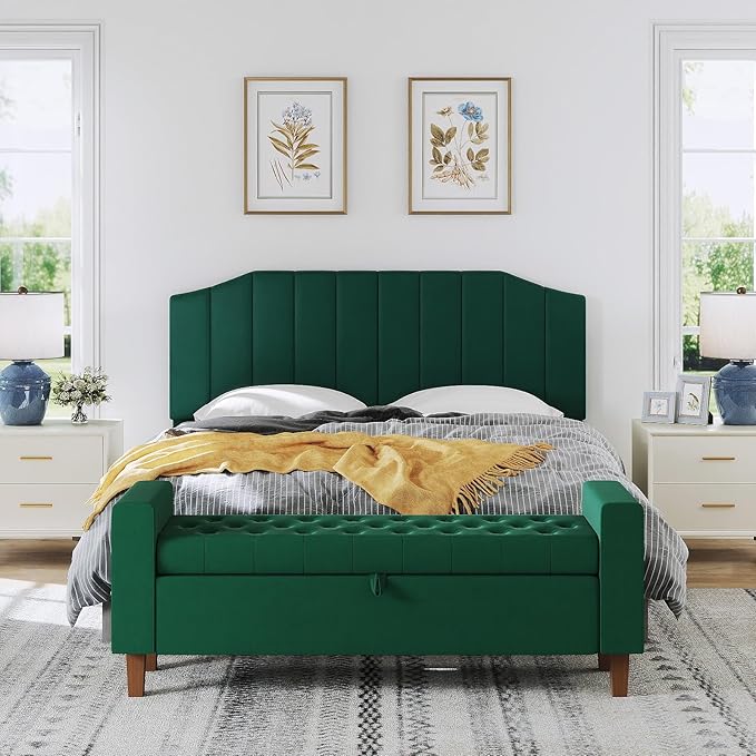Furpopup King Size Headboard Only, Velvet Upholstered Headboard King/California King Size Wall Mount and Bed Frame Mount, Featuring High-Density Sponge Padding Easy Assembly Comfort Style-Jade Green