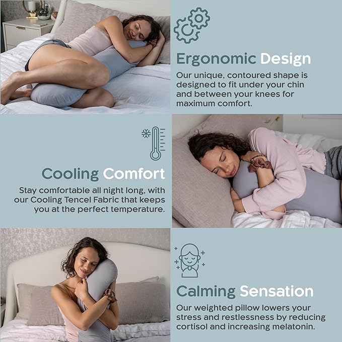 SleepCloud Weighted Body Pillow 6.5lbs - Weighted Pillow for Deeper Sleep (41" x 10") - Cooling Body Pillows for Adults, Full Body Pillow for Sleeping, Side Sleeper Body Pillow with Cover