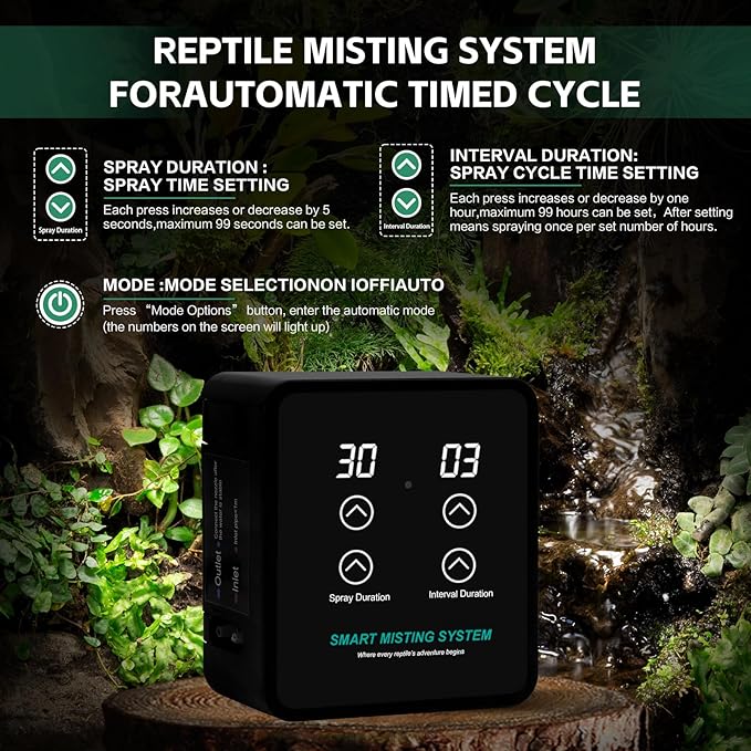 MECESOR Automatic Reptile Mister Humidifier with Timer,Programmable Terrarium Reptile Mister System for Chameleons, Snakes,Frogs,Turtles & Lizards - Smart Spray Control