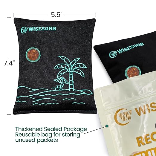 Wisesorb 4 x 500 Gram Rechargeable Silica Gel Desiccant Packs, Microwave Reactivated Moisture Absorbers, Color Indicating Reusable Dehumidifier for Car, Closet, Basement, Garage