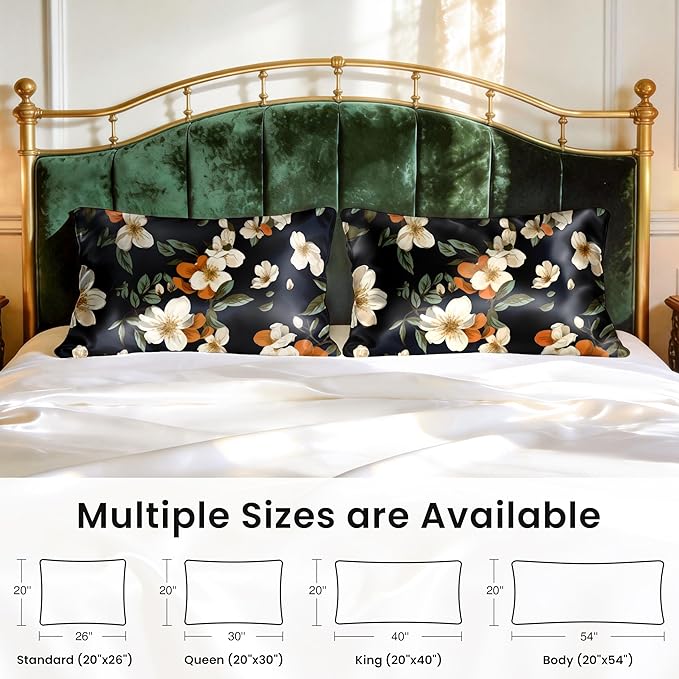 EXQ Home Satin Pillowcase for Hair and Skin Queen - Printed Night Bloom Silk Pillow Cases 2 Pack 20x30 inches - Satin Pillow Cases Set of 2 with Envelope Closure, Gifts for Women Men
