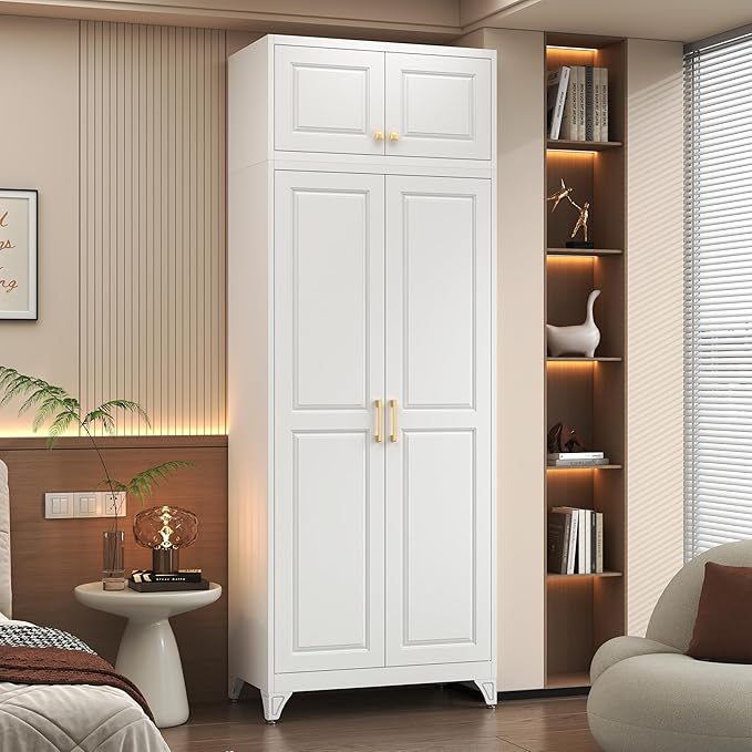Polup Metal Wall Cabinet, Upper Cabinet for Wardrobe, Small Top Storage Cabinet for Bedroom, Living Room, White, 18" D x 32" W x1 5" H - Assembly Required