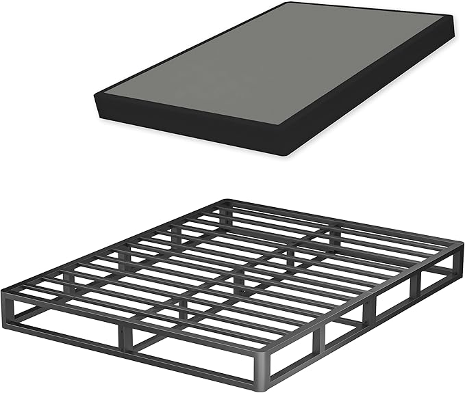 VIPSHOW 7 Inch King Metal Box Spring with Round Corners - 3000 lbs Capacity, High Profile Heavy Duty Mattress Foundation with Steel Slats, Noise-Free, Easy Assemble, Black