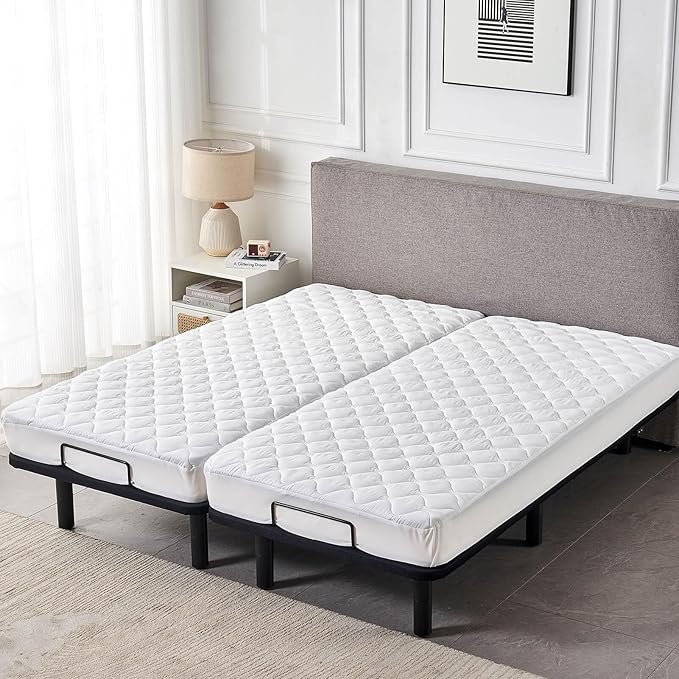 Waterproof Quilted Split California King Mattress Protector Pad for Adjustable Bed 2 Cali Twin XL 36x84 Soft Noiseless Fitted Mattress Cover Padded Topper with Enhanced Elastic Pocket White