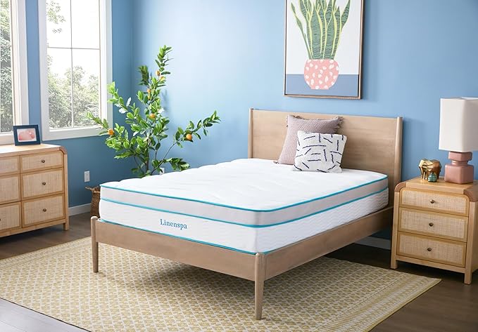 Linenspa 12 Inch Memory Foam and Spring Hybrid Mattress - Medium Plush Feel - Bed in a Box - Pressure Relief and Adaptive Support - Breathable - Cooling - Primary Bedroom - Twin Size