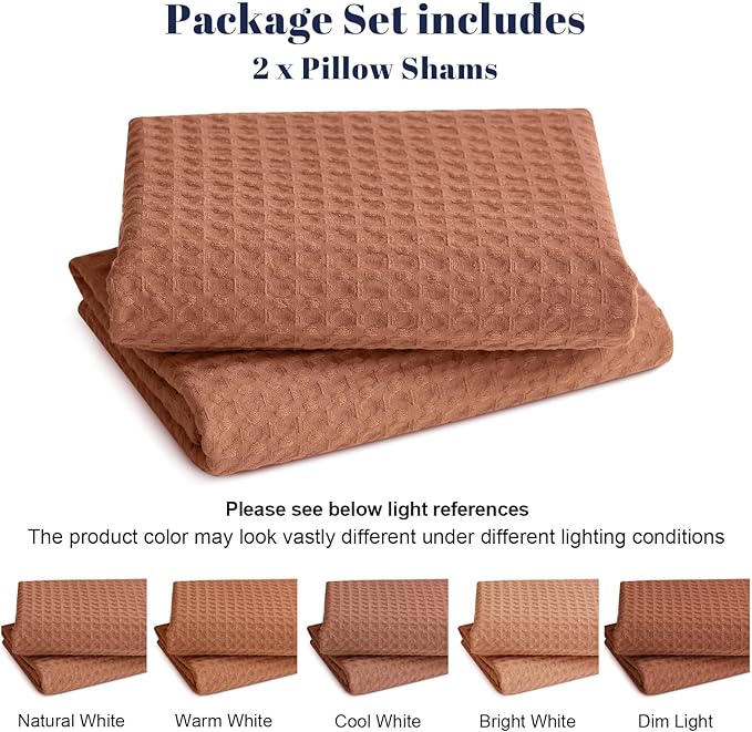 PHF Ultra Soft Waffle Weave Euro Shams Pillow Covers, No Filling, 2 Pack 26" x 26" Bed Cushion Covers, Breathable & Skin-Friendly Bed Pillow Shams for Stylish Home Decor, Burnt Umber