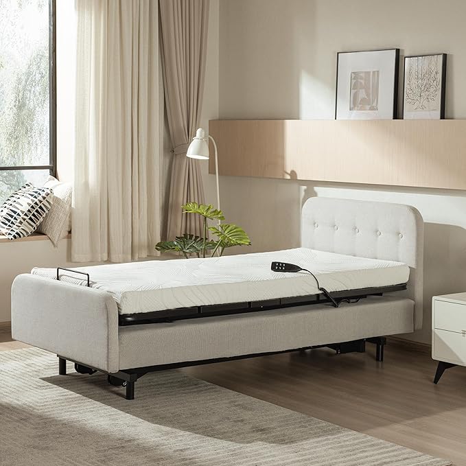 Twin XL Adjustable Bed Frame Without Legs for Rv Platform Storage Bed, Zero Clearance Head & Foot Electric Lift Recline
