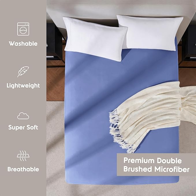 Nestl 2 Pack Royal Blue Fitted Sheet Extra Deep Pocket, Hotel Luxury KingFitted Sheet Only Easily Fits 18 to 24 Inch Mattress, Super Soft, Wrinkle-Free and Breathable with Corner Straps