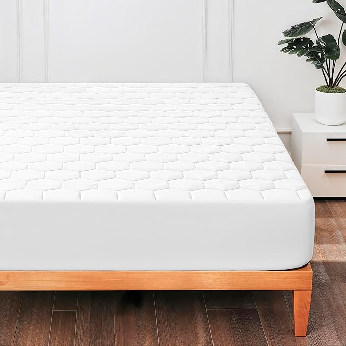 Hearth & Harbor Full Size Quilted Fitted Mattress Pad Cover, 100% Waterproof Mattress Protectors, Deep Pocket Fitted Mattress Cover 8" - 21" (54" x 75", White)