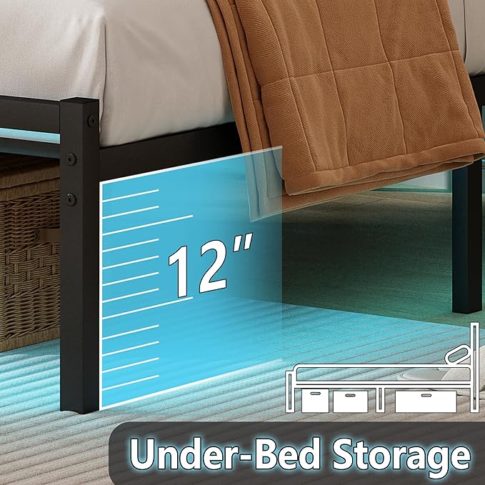 CLIBFENG Twin Bed Frame with Headboard,Heavy Duty Steel Slats Support-LED Bed Frame with USB Charging Station,Mattress Foundation-Under Bed Storage,No Box Spring Needed,Noise Free，Black