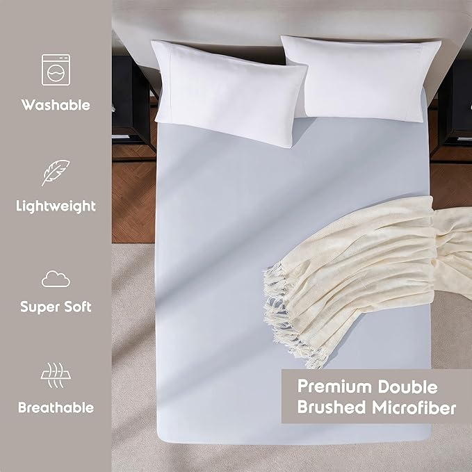 Nestl 2 Pack Ice Blue Fitted Sheet Extra Deep Pocket, Hotel Luxury Cal King Fitted Sheet Only Easily Fits 18 to 24 Inch Mattress, Super Soft, Wrinkle-Free and Breathable with Corner Straps