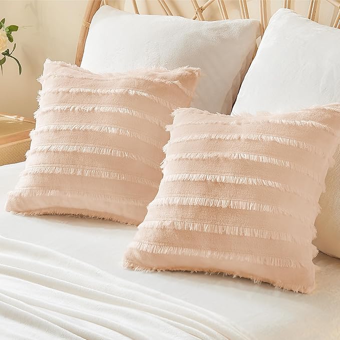 BEDELITE Velvet Pillow Covers 18x18 with Zipper, 2 Pack Super Soft Square Pillow Covers for Bedroom, Sofa, Luxury Cozy Fleece Pillowcases for All Seasons(18x18 Inches, Coral-Boho)