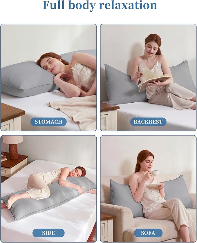 YZ HOME Memory Foam Body Pillow Insert - Full Body Pillow for Adults - Soft Large Long Bed Pillow for Side Sleeper(20x54 Inch, Grey)