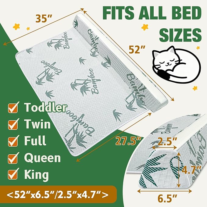 Baby Bed Bumpers for Toddlers with Washable Cover, Foam Bed Guard Rail for Kids Bed Twin Full Queen King Size Bed, 1 Pack