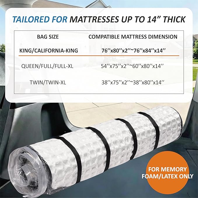 Storage Logic Foam Mattress Vacuum Bag with 4 Adjustable Packing Straps for Moving, Storage, Shipping, Vacuum Seal Mattress Bag with Packaging Straps (King/Cal-King)
