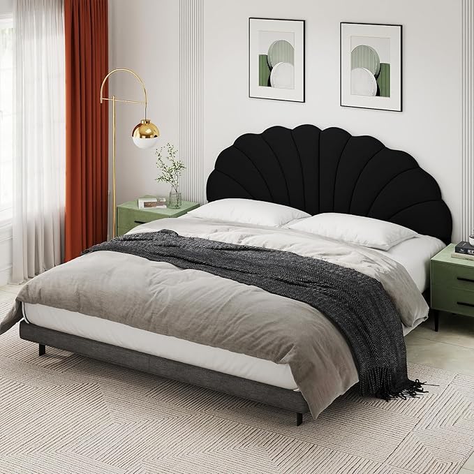 Befurtori King Size Headboard Only, Petal Wall Mount Headboard King/California King Size for Adjustable Bed Velvet Upholstered Head Board Easy Assembly, Black